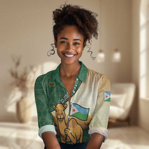 Personalized African Djibouti Women Casual Shirt Camel Holding Jabuuti Flag - African Pride