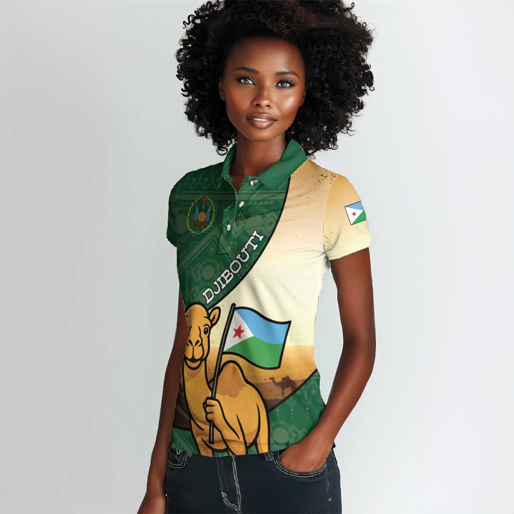 Personalized African Djibouti Women Polo Shirt Camel Holding Jabuuti Flag - African Pride