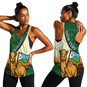 Personalized African Djibouti Women Racerback Tank Camel Holding Jabuuti Flag - African Pride