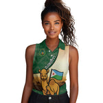 Personalized African Djibouti Women Sleeveless Polo Shirt Camel Holding Jabuuti Flag - African Pride