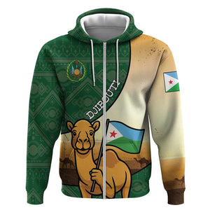 Personalized African Djibouti Zip Hoodie Camel Holding Jabuuti Flag - African Pride