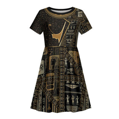 Egypt Deshret Crown Kid Short Sleeve Dress Ancient Mythology Pharaoh With Pschent