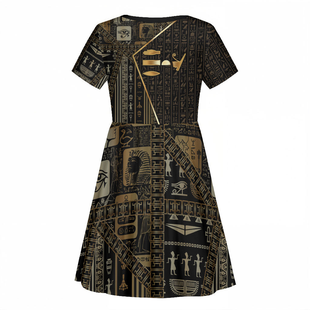 Egypt Deshret Crown Kid Short Sleeve Dress Ancient Mythology Pharaoh With Pschent