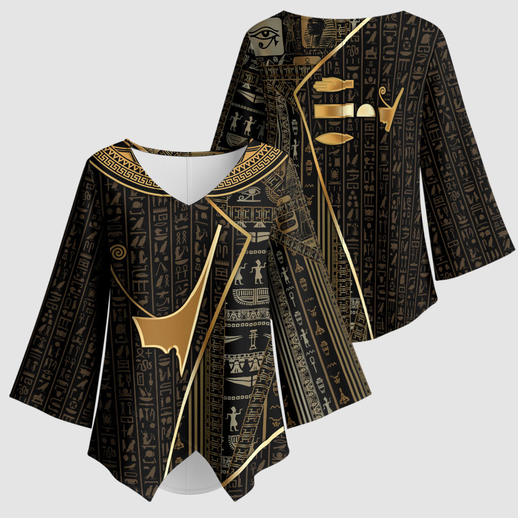 Egypt Deshret Crown Kimono Sleeve Blouse Ancient Mythology Pharaoh With Pschent