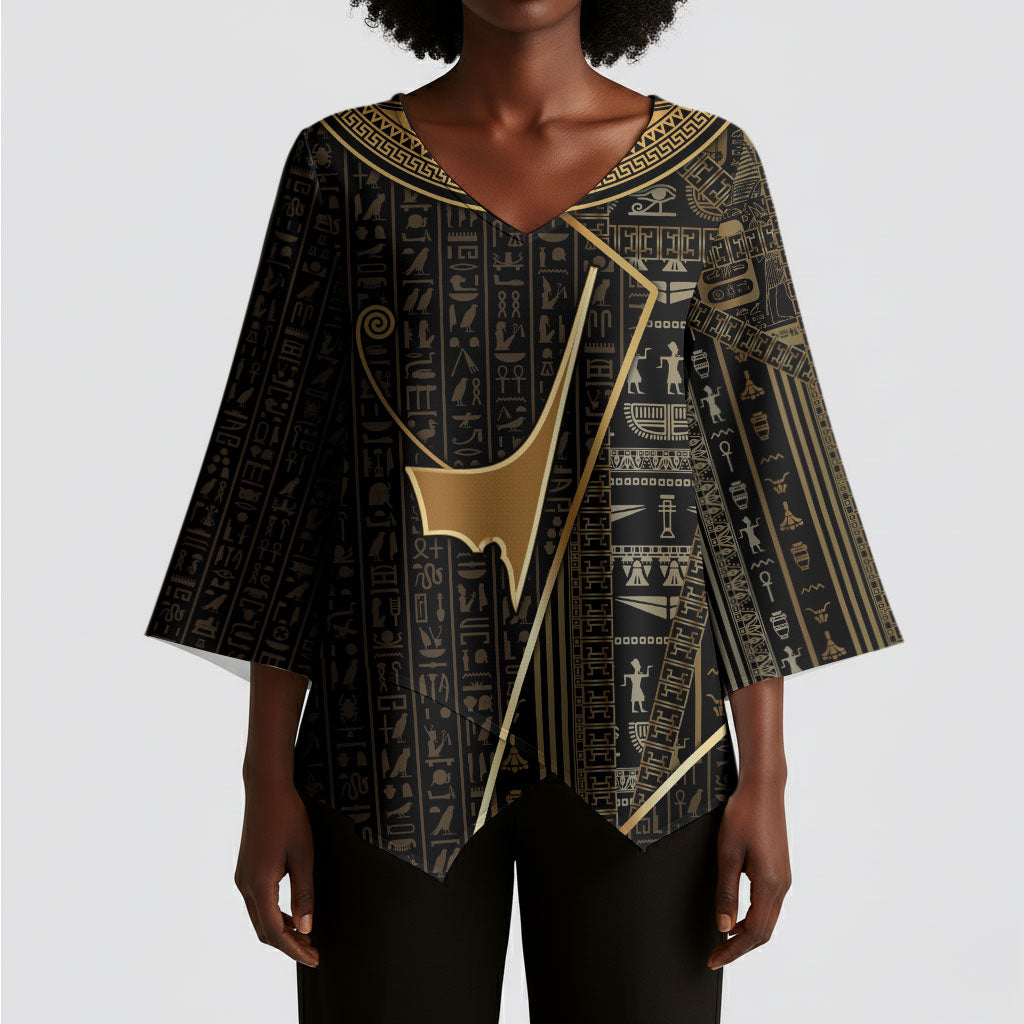Egypt Deshret Crown Kimono Sleeve Blouse Ancient Mythology Pharaoh With Pschent