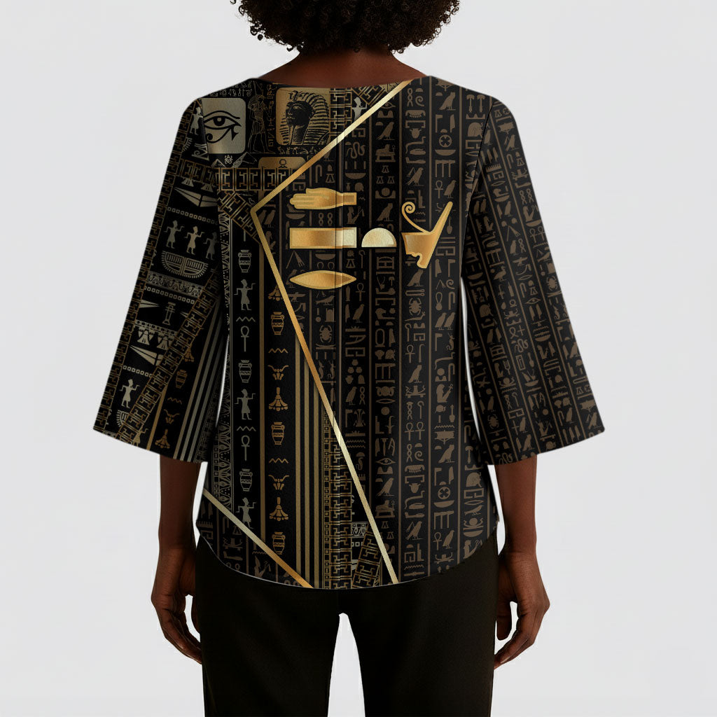 Egypt Deshret Crown Kimono Sleeve Blouse Ancient Mythology Pharaoh With Pschent