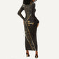 Egypt Deshret Crown Long Sleeve Bodycon Dress Ancient Mythology Pharaoh With Pschent
