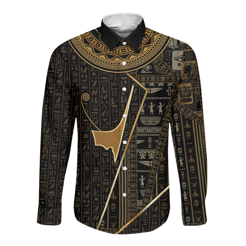 Egypt Deshret Crown Long Sleeve Button Shirt Ancient Mythology Pharaoh With Pschent