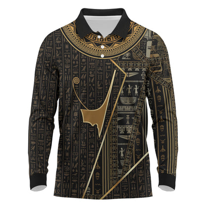 Egypt Deshret Crown Long Sleeve Polo Shirt Ancient Mythology Pharaoh With Pschent