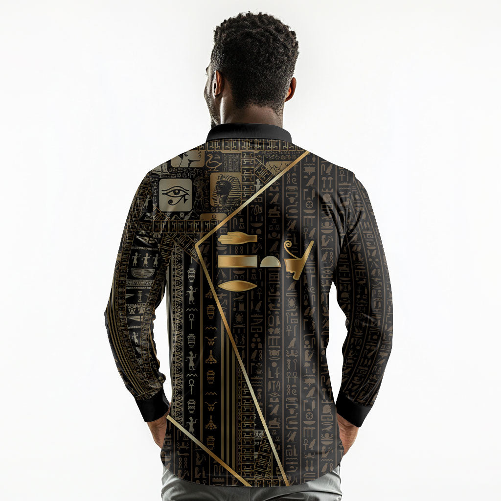 Egypt Deshret Crown Long Sleeve Polo Shirt Ancient Mythology Pharaoh With Pschent