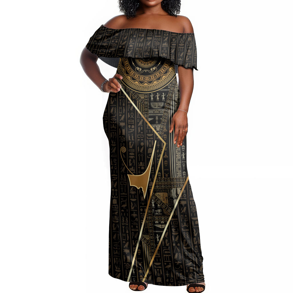 Egypt Deshret Crown Off Shoulder Maxi Dress Ancient Mythology Pharaoh With Pschent