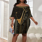 Egypt Deshret Crown Off Shoulder Short Dress Ancient Mythology Pharaoh With Pschent