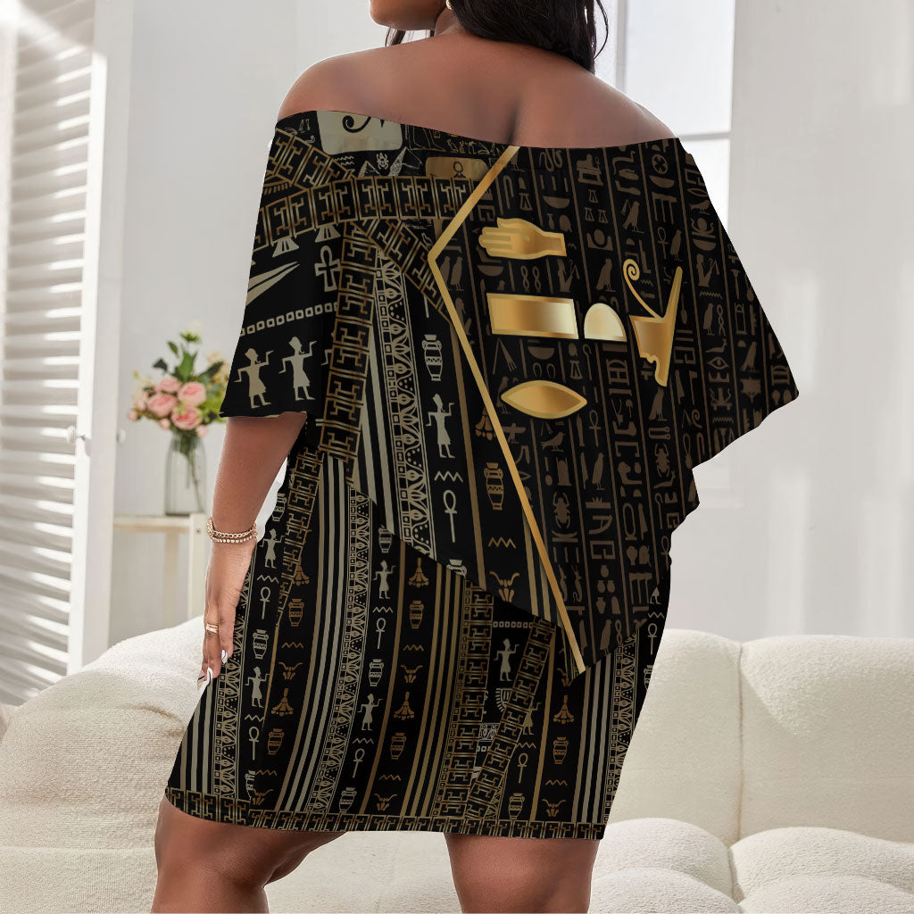Egypt Deshret Crown Off Shoulder Short Dress Ancient Mythology Pharaoh With Pschent