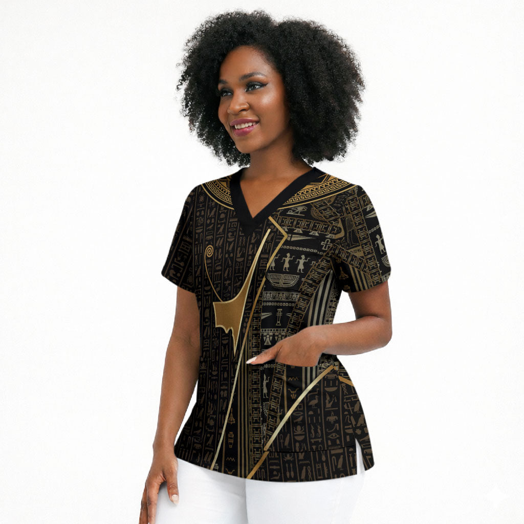 Egypt Deshret Crown Scrub Top Ancient Mythology Pharaoh With Pschent