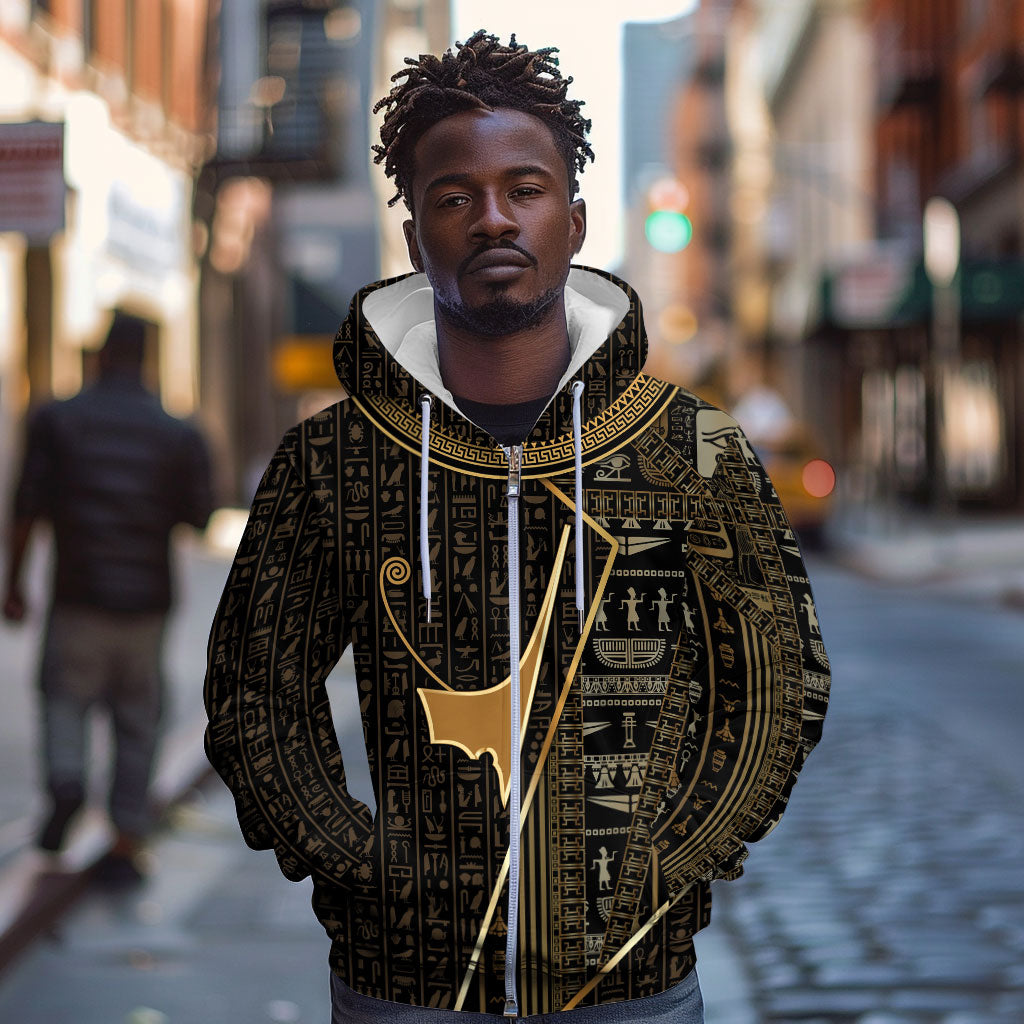 Egypt Deshret Crown Zip Hoodie Ancient Mythology Pharaoh With Pschent