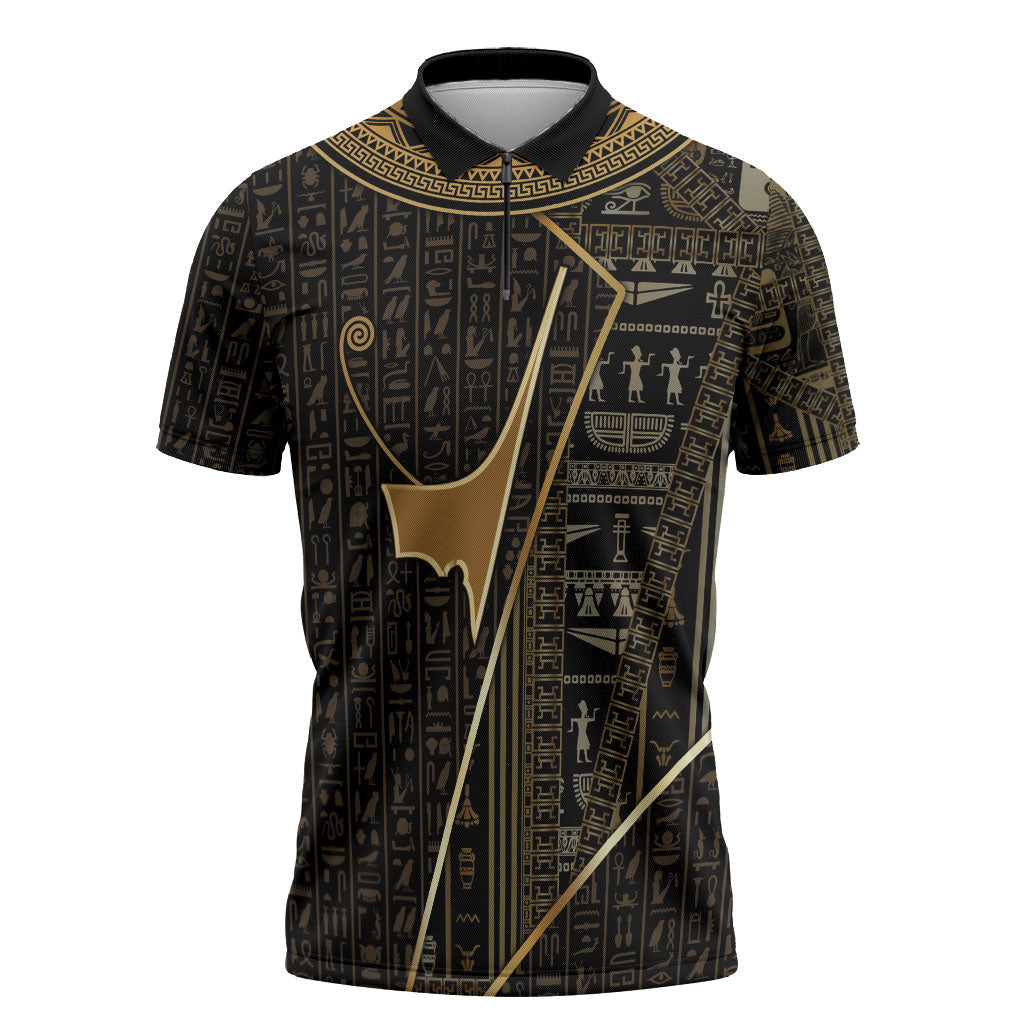 Egypt Deshret Crown Zipper Polo Shirt Ancient Mythology Pharaoh With Pschent