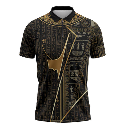 Egypt Deshret Crown Zipper Polo Shirt Ancient Mythology Pharaoh With Pschent