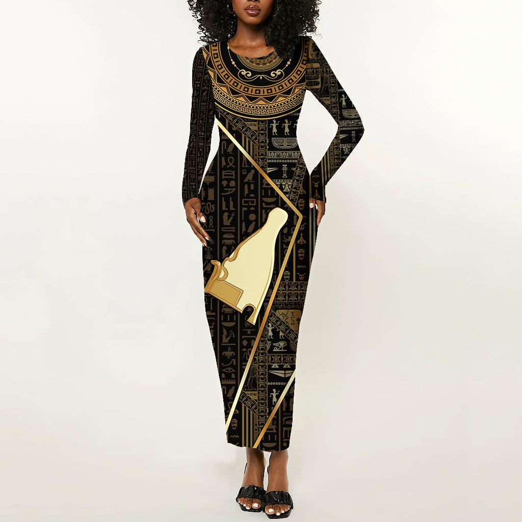 Egypt Hedjet Crown Long Sleeve Bodycon Dress Ancient Mythology Upper Pharaoh
