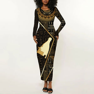 Egypt Hedjet Crown Long Sleeve Bodycon Dress Ancient Mythology Upper Pharaoh