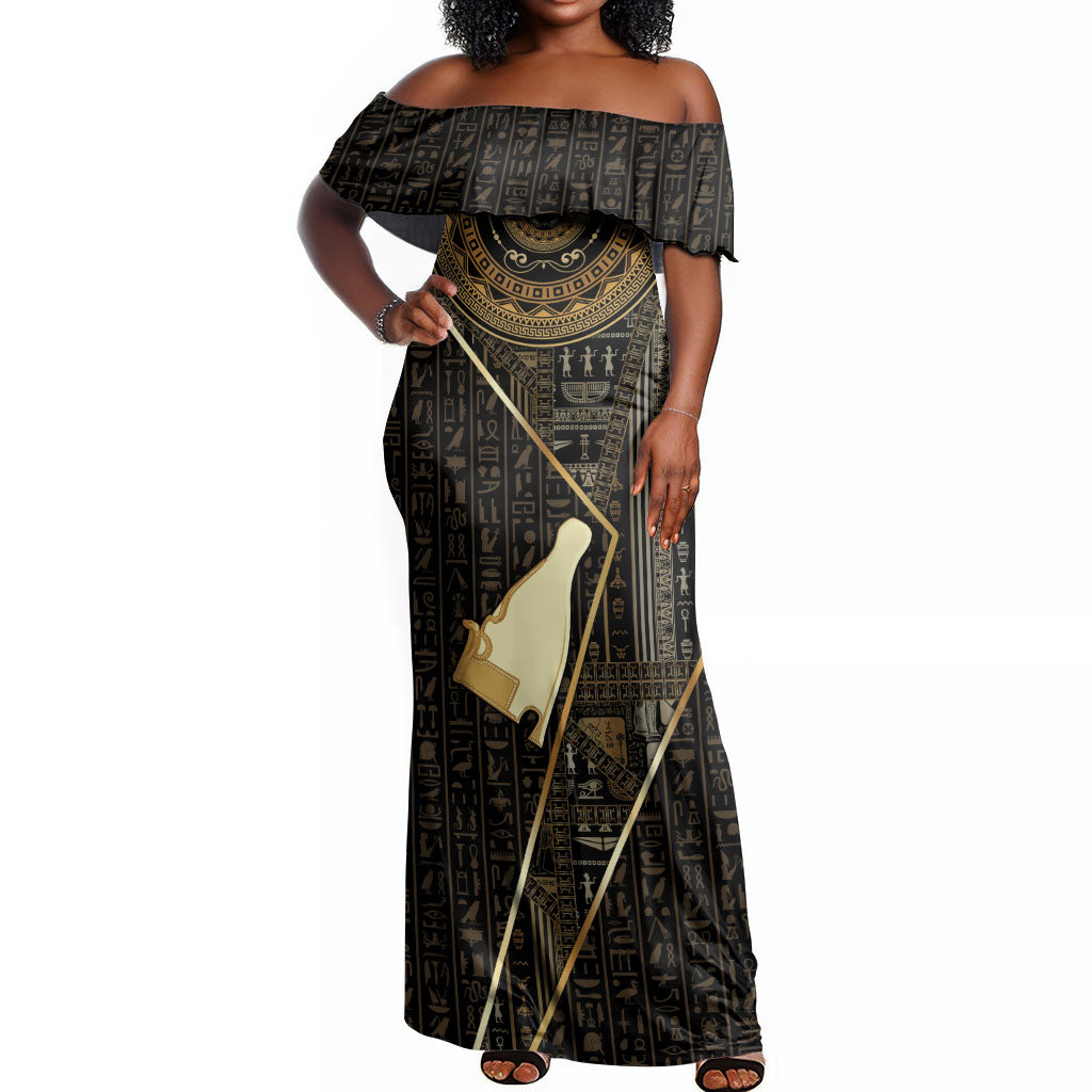 Egypt Hedjet Crown Off Shoulder Maxi Dress Ancient Mythology Upper Pharaoh