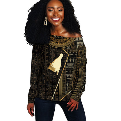 Egypt Hedjet Crown Off Shoulder Sweater Ancient Mythology Upper Pharaoh