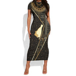 Egypt Hedjet Crown Short Sleeve Bodycon Dress Ancient Mythology Upper Pharaoh