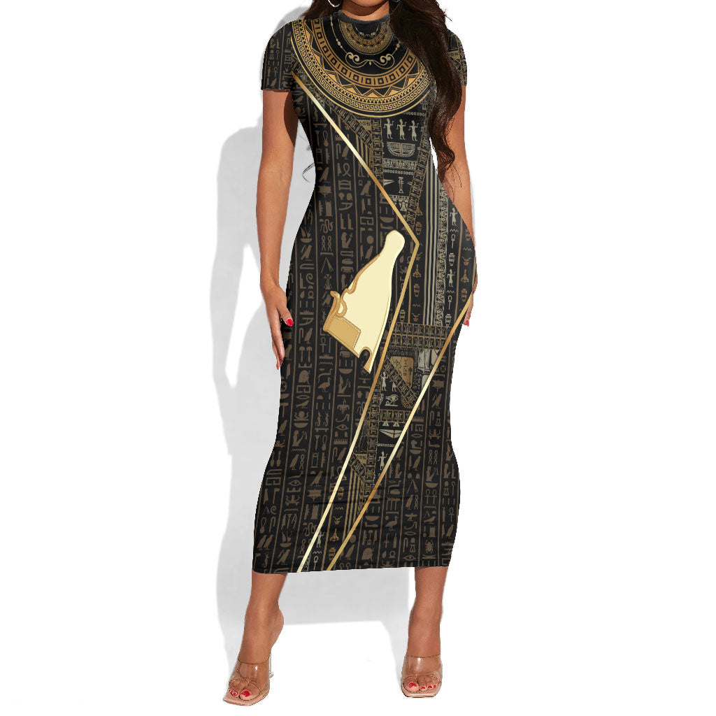 Egypt Hedjet Crown Short Sleeve Bodycon Dress Ancient Mythology Upper Pharaoh