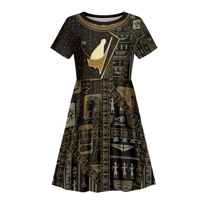 Egypt Pschent Crown Kid Short Sleeve Dress Ancient Mythology Unified Pharaoh