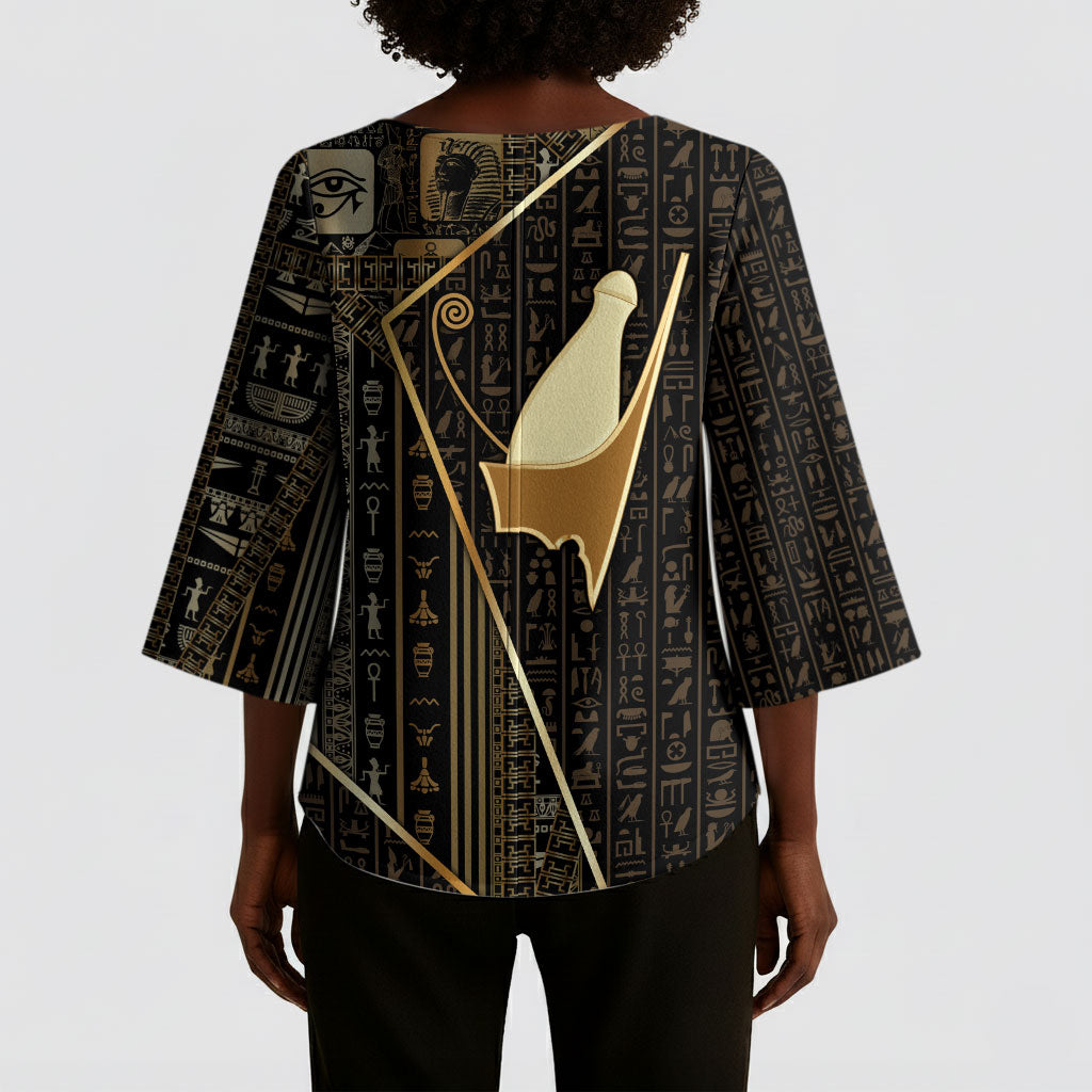 Egypt Pschent Crown Kimono Sleeve Blouse Ancient Mythology Unified Pharaoh