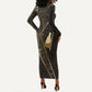 Egypt Pschent Crown Long Sleeve Bodycon Dress Ancient Mythology Unified Pharaoh