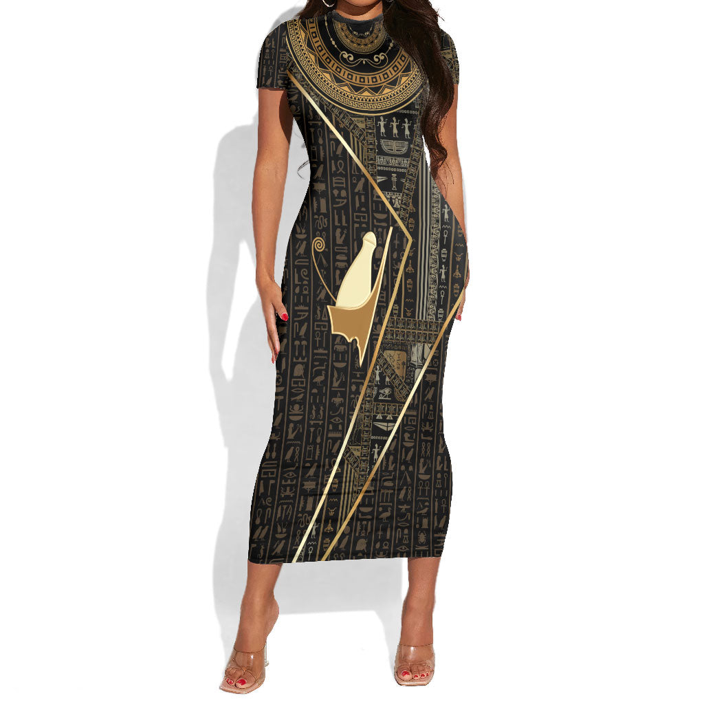 Egypt Pschent Crown Short Sleeve Bodycon Dress Ancient Mythology Unified Pharaoh