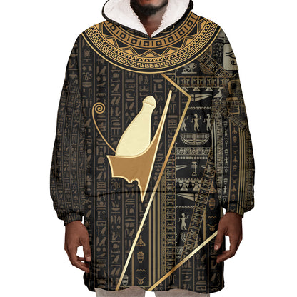 Egypt Pschent Crown Wearable Blanket Hoodie Ancient Mythology Unified Pharaoh