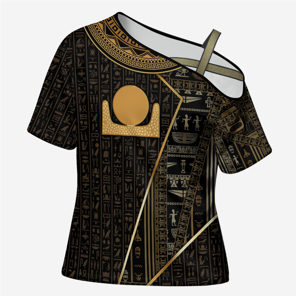 Egypt Akhet Cross Shoulder Shirt Ancient Mythology Horizon Sun Disk