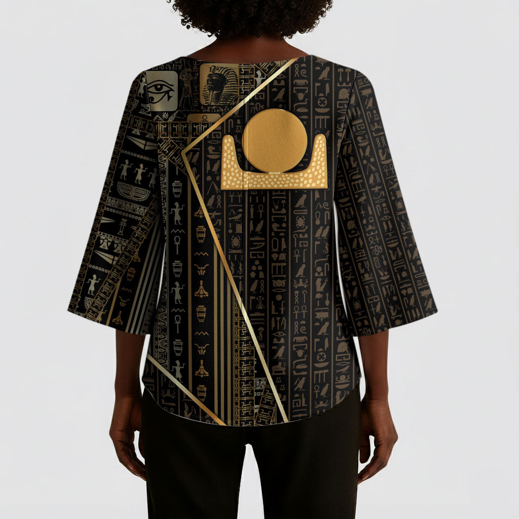 Egypt Akhet Kimono Sleeve Blouse Ancient Mythology Horizon Sun Disk