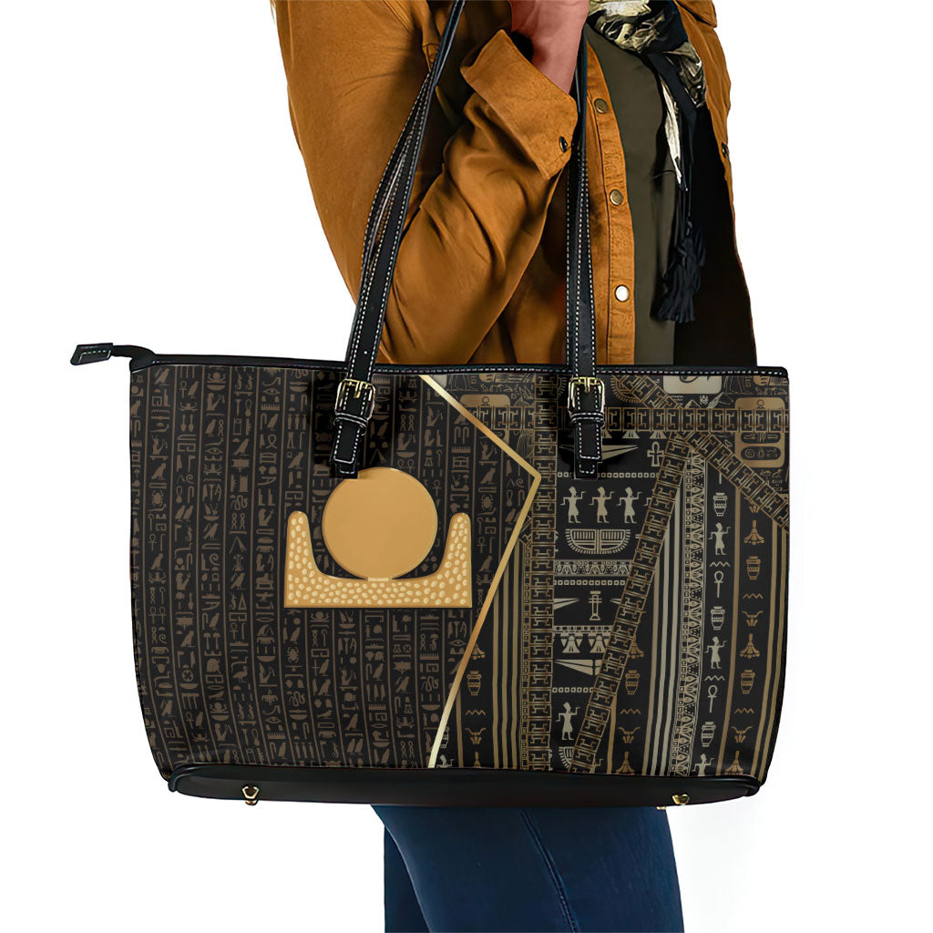 Egypt Akhet Leather Tote Bag Ancient Mythology Horizon Sun Disk