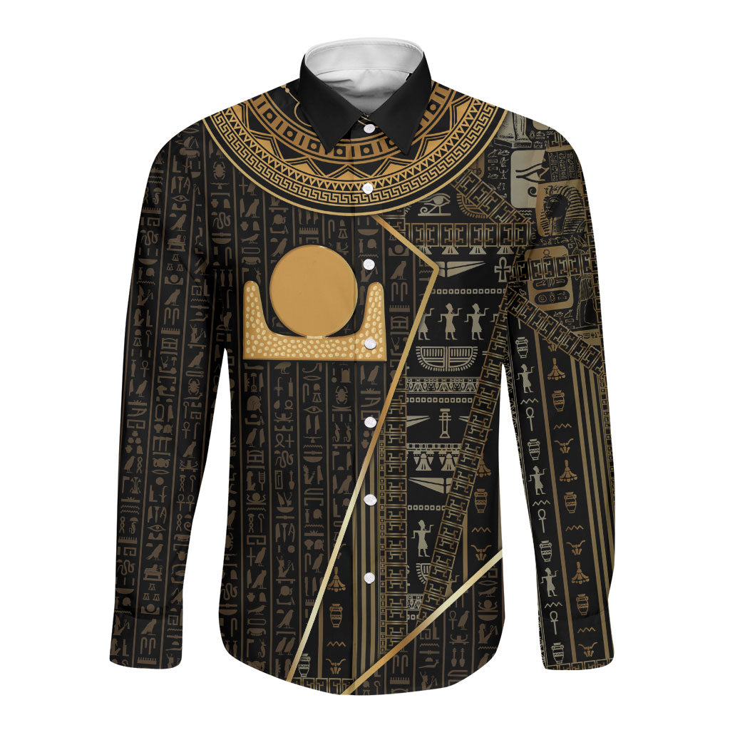 Egypt Akhet Long Sleeve Button Shirt Ancient Mythology Horizon Sun Disk