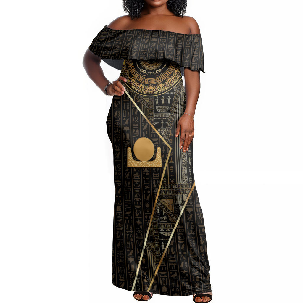 Egypt Akhet Off Shoulder Maxi Dress Ancient Mythology Horizon Sun Disk
