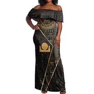 Egypt Akhet Off Shoulder Maxi Dress Ancient Mythology Horizon Sun Disk