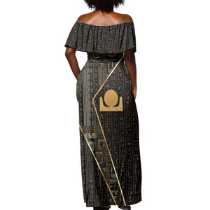 Egypt Akhet Off Shoulder Maxi Dress Ancient Mythology Horizon Sun Disk