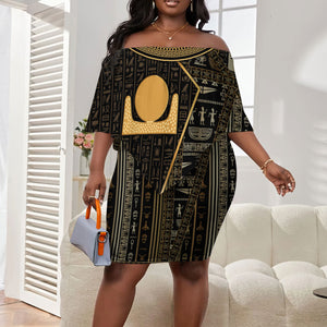 Egypt Akhet Off Shoulder Short Dress Ancient Mythology Horizon Sun Disk