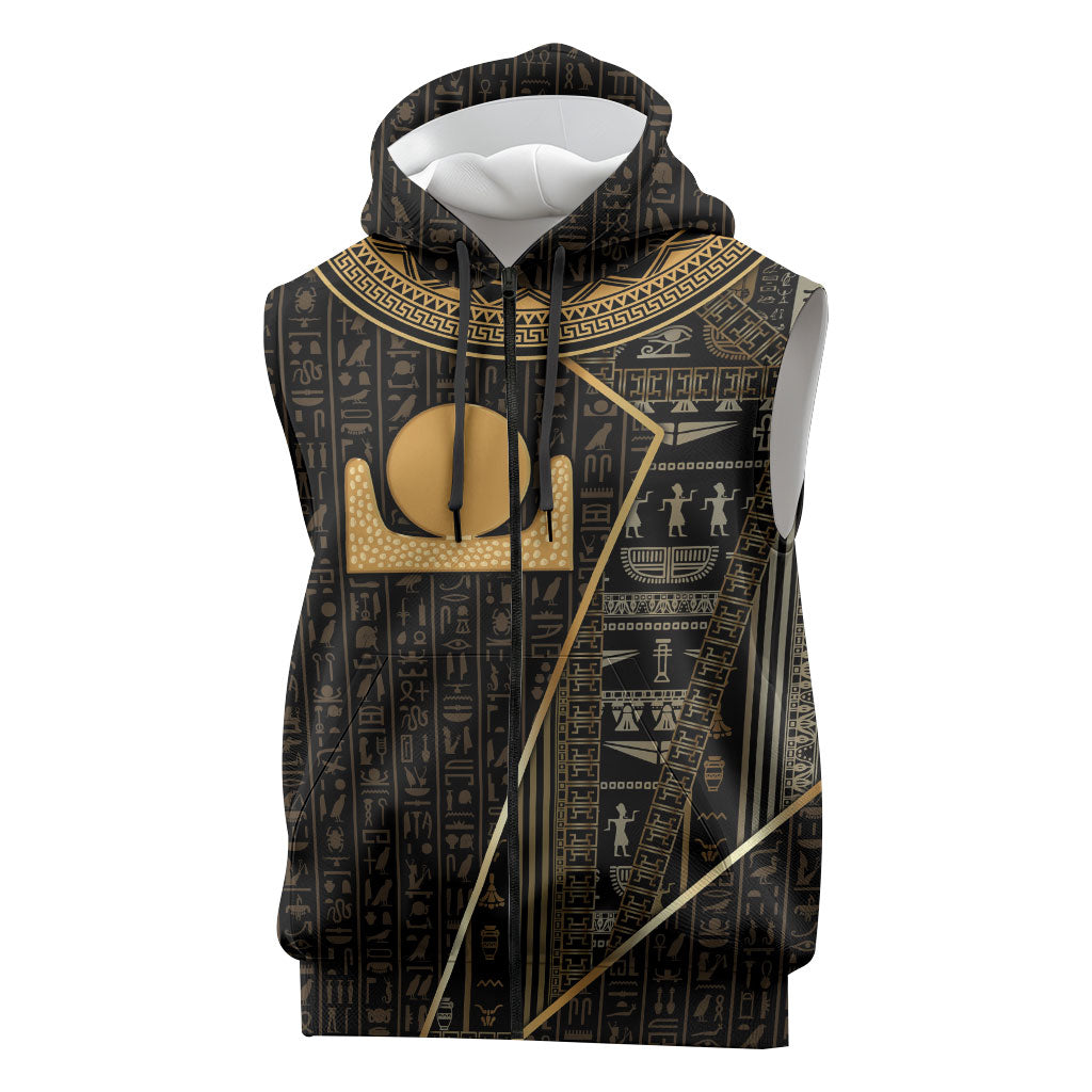 Egypt Akhet Sleeveless Zip Hoodie Ancient Mythology Horizon Sun Disk