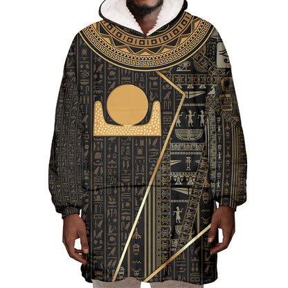 Egypt Akhet Wearable Blanket Hoodie Ancient Mythology Horizon Sun Disk