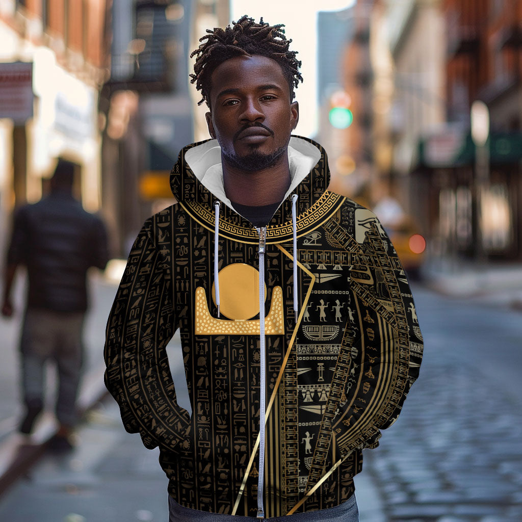 Egypt Akhet Zip Hoodie Ancient Mythology Horizon Sun Disk