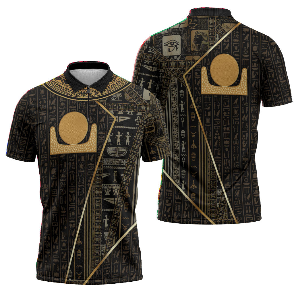 Egypt Akhet Zipper Polo Shirt Ancient Mythology Horizon Sun Disk