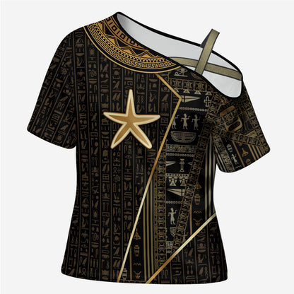 Egypt Seba Cross Shoulder Shirt Ancient Mythology Golden Star Royal