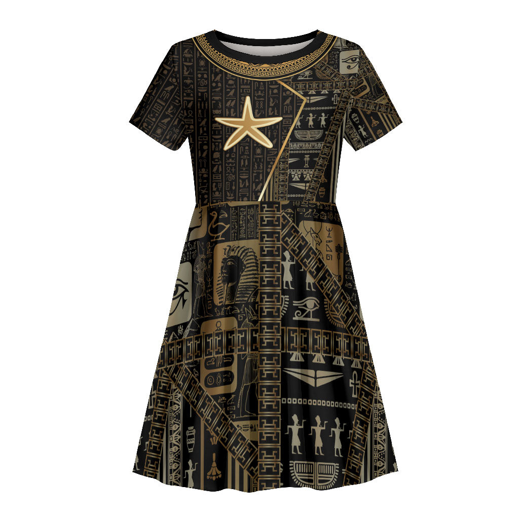 Egypt Seba Kid Short Sleeve Dress Ancient Mythology Golden Star Royal