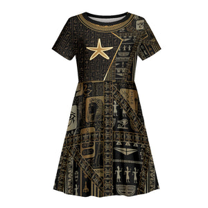 Egypt Seba Kid Short Sleeve Dress Ancient Mythology Golden Star Royal
