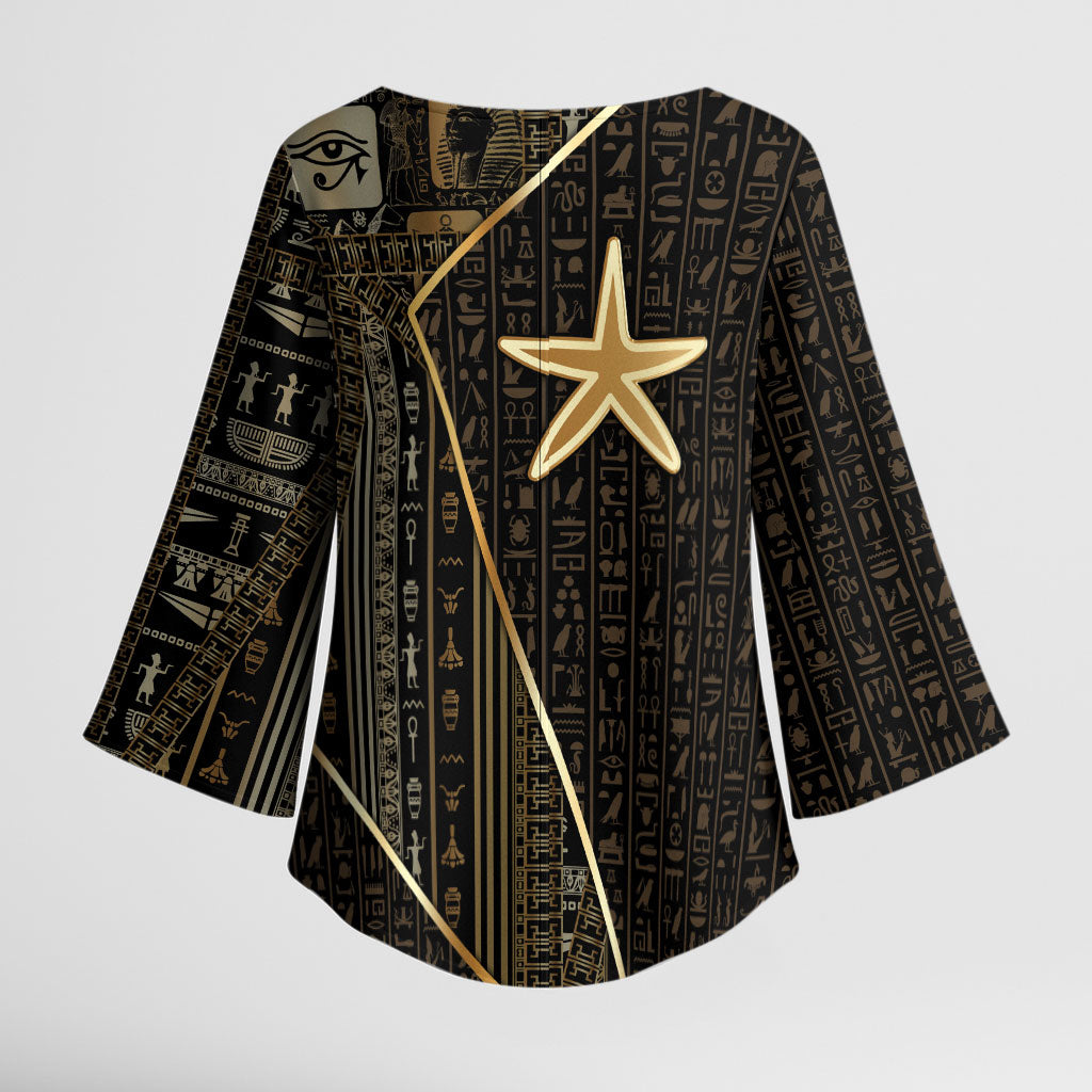 Egypt Seba Kimono Sleeve Blouse Ancient Mythology Golden Star Royal