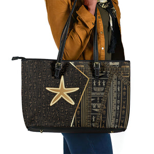 Egypt Seba Leather Tote Bag Ancient Mythology Golden Star Royal