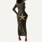 Egypt Seba Long Sleeve Bodycon Dress Ancient Mythology Golden Star Royal